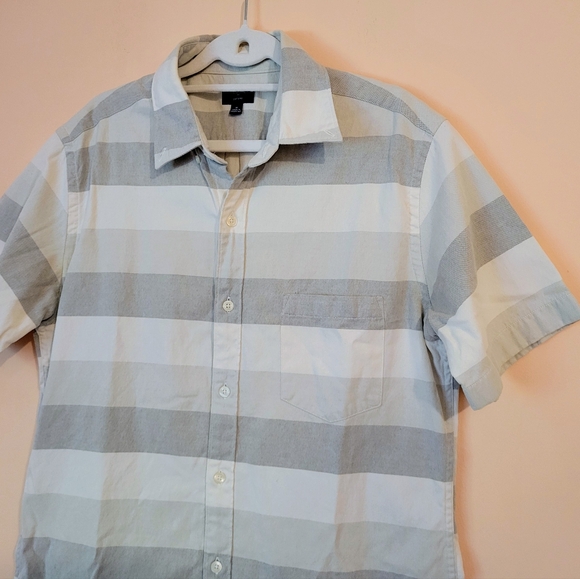 J. Crew Short Sleeve Cotton Oxford Shirt, White & Gray, M, EUC - Picture 6 of 14
